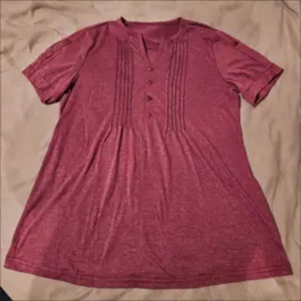 Women's T-shirt Casual Crew Neck Solid Pleated Button Short Sleeve Loose Fashion